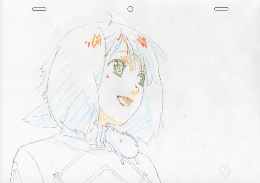 cellphone china_dress chinese_clothes color_trace highres macross macross_frontier macross_frontier:_itsuwari_no_utahime phone production_art ranka_lee sketch solo