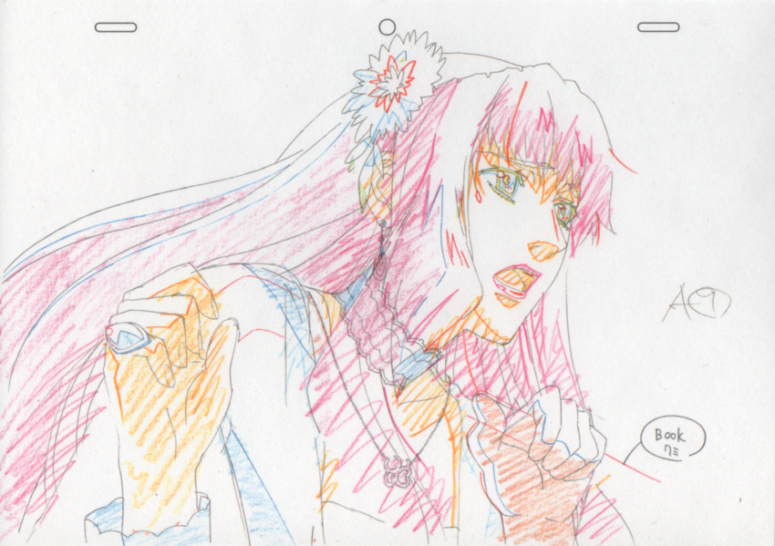 earrings flower highres jewelry long_hair macross macross_frontier macross_frontier:_itsuwari_no_utahime necklace pendant production_art ring sheryl_nome sketch