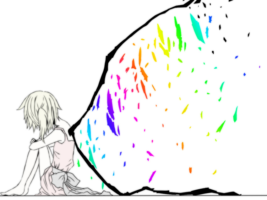 barefoot breaking flandre_scarlet hair_over_face knees_on_chest muted_color muted_colors profile ripunripun self_hug side_ponytail sitting solo the_embodiment_of_scarlet_devil touhou wings