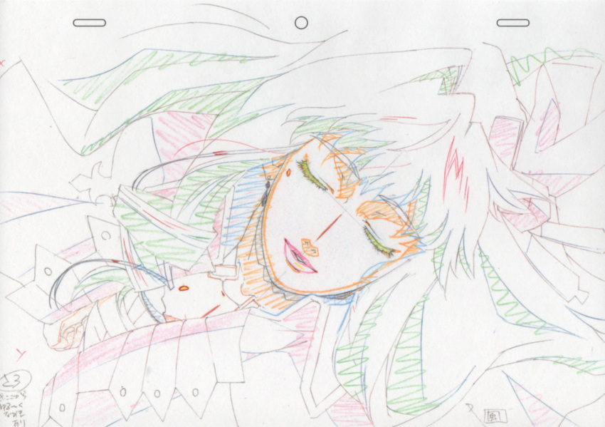 cleavage color_trace earrings highres jewelry long_hair macross macross_frontier macross_frontier:_itsuwari_no_utahime production_art sheryl_nome sketch