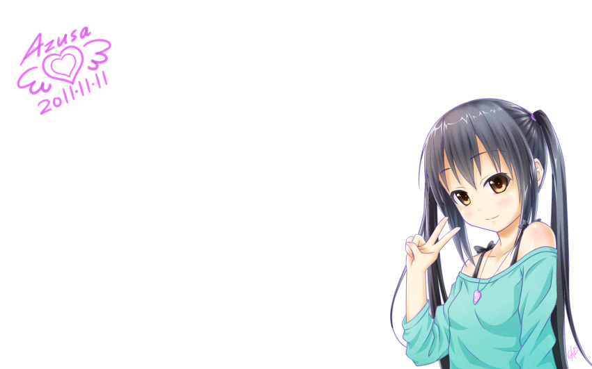 black_hair brown_eyes gotou_hisashi k-on! long_hair nakano_azusa twintails white