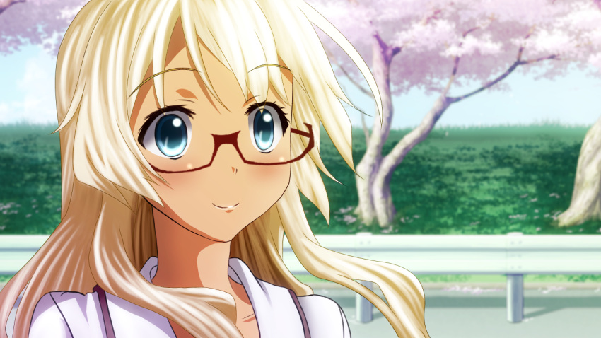 aqua_eyes artist_request blonde_hair blush dark_skin ganguro glasses long_hair mayo_chiki! narumi_nakuru neko_neko_koneko smile solo