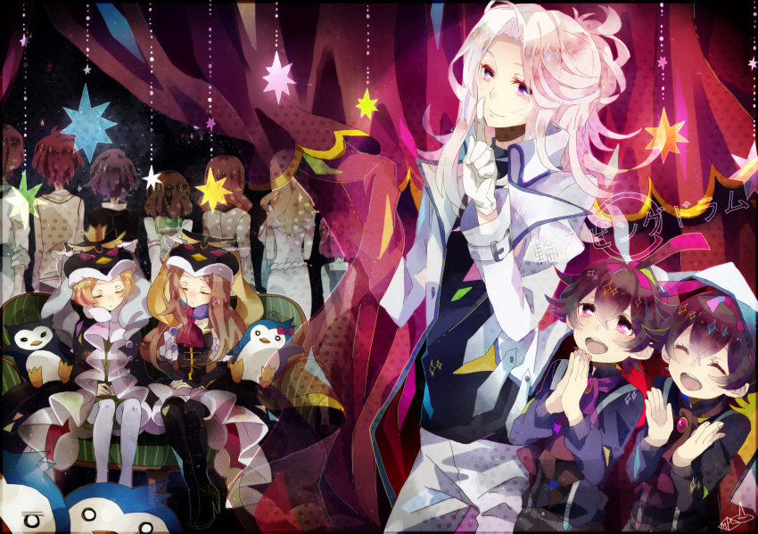 bird black_hair black_legwear blazer blonde_hair blue_hair bob_cut boots brown_hair curly_hair esmeralda_(mawaru_penguindrum) gloves hat highres long_hair maple_(cyakapon) mawaru_penguindrum natsume_mario natsume_masako oginome_momoka oginome_ringo pantyhose penguin penguin_1-gou penguin_2-gou penguin_3-gou pink_hair ponytail princess_of_the_crystal purple_eyes red_hair redhead school_uniform serafuku shirase_(mawaru_penguindrum) short_hair skirt souya_(mawaru_penguindrum) tabuki_keiju takakura_himari takakura_kanba takakura_shouma thigh-highs thigh_boots thighhighs tokikago_yuri violet_eyes watase_sanetoshi