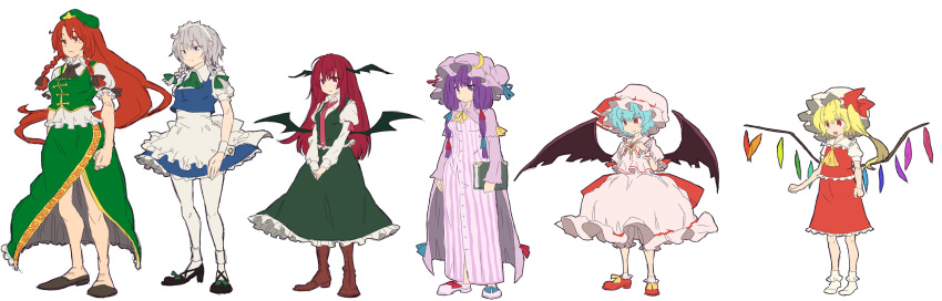 flandre_scarlet highres hong_meiling izayoi_sakuya koakuma matsutani patchouli_knowledge remilia_scarlet the_embodiment_of_scarlet_devil touhou