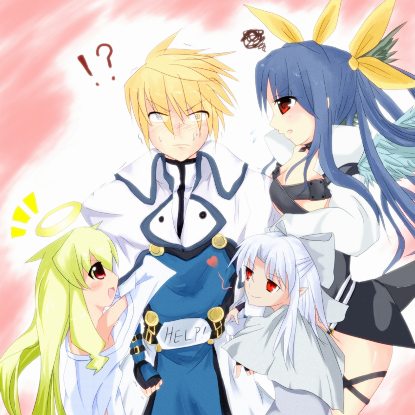 3girls angelia_avallone arcana_heart blonde_hair blue_hair choker crossover dizzy guilty_gear guy_cecil halo ky_kiske melty_blood red_eyes ribbon silver_hair tales_of_the_abyss tsukihime white_len