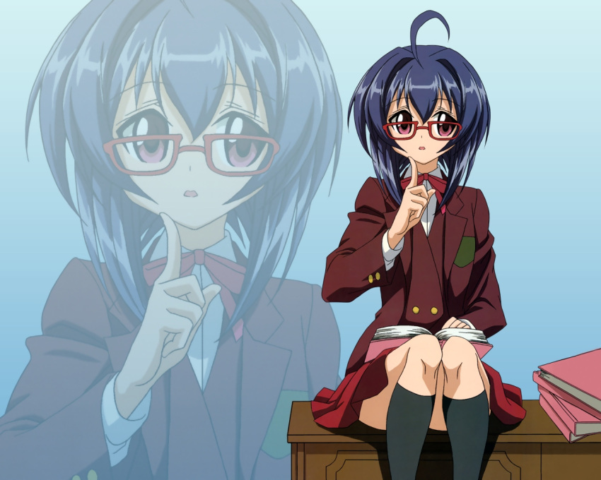 blush books glasses mahou_sensei_negima miyazaki_nodoka skirt