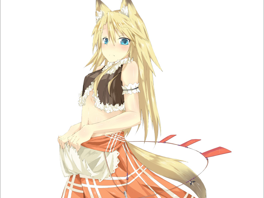 blonde_hair blue_eyes fox_ears fox_tail highres kitsune_(scaz) navel original solo tail