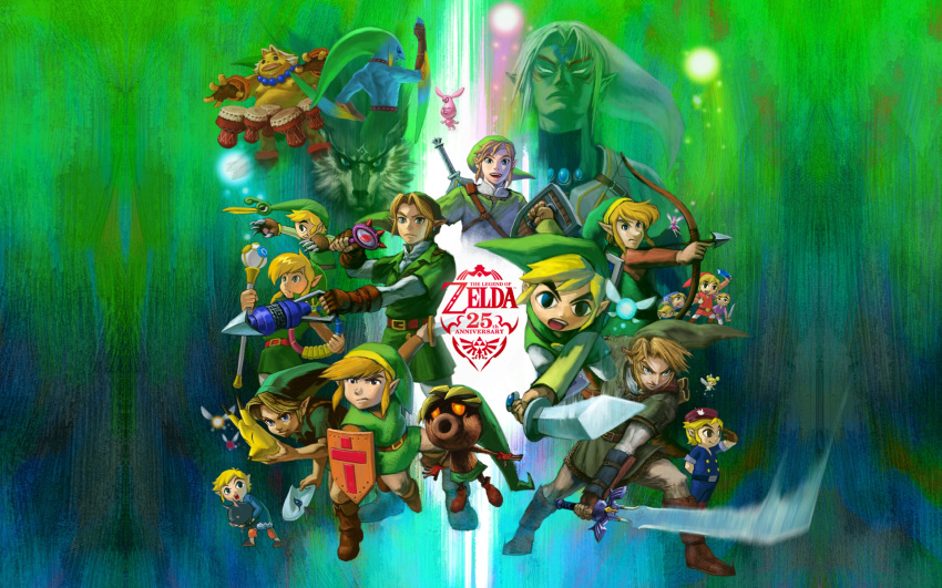 bow_(weapon) fairy highres link multiple_boys navi open_mouth possible_duplicate shield smile sword the_legend_of_zelda wallpaper wand weapon