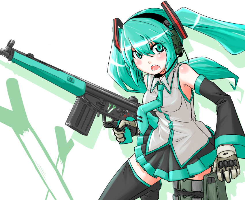 battle_rifle detached_sleeves g3 gun hatsune_miku headset military rifle shino_(r_shughart) solo spring_onion thigh-highs thighhighs trigger_discipline twintails vocaloid weapon zettai_ryouiki