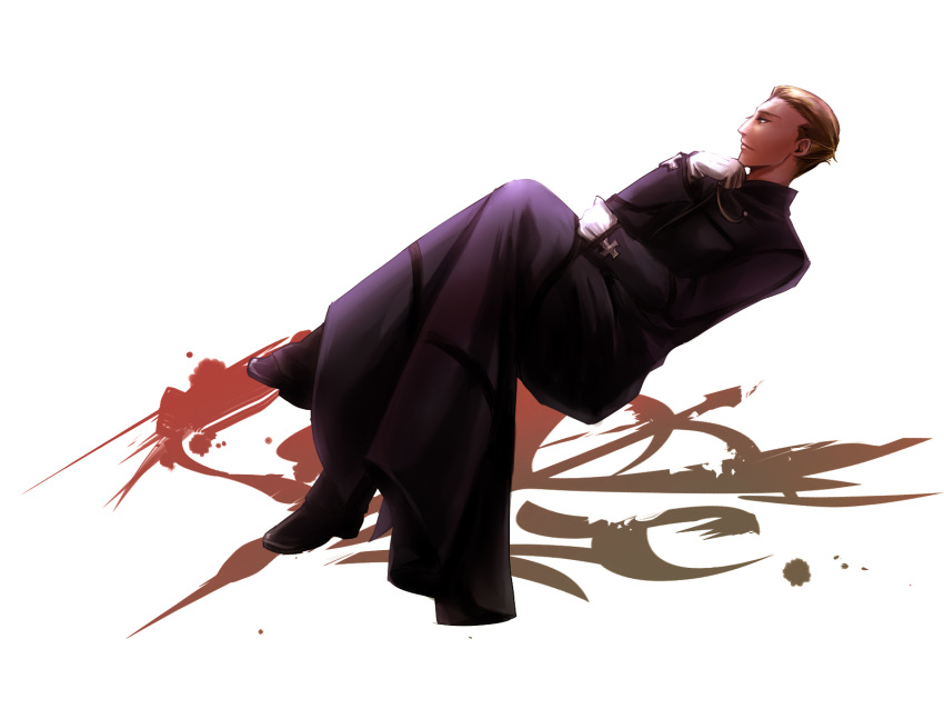 bad_id blonde_hair blue_eyes command_spell crossed_legs dutch_angle fate/stay_night fate/zero fate_(series) gloves highres kayneth_archibald_el-melloi legs_crossed male sitting solo vip_in_trip white_gloves