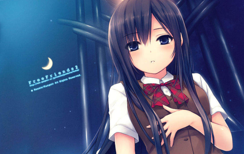 black_hair coffee-kizoku free_friend long_hair moon night seifuku shinozaki_sumire wallpaper