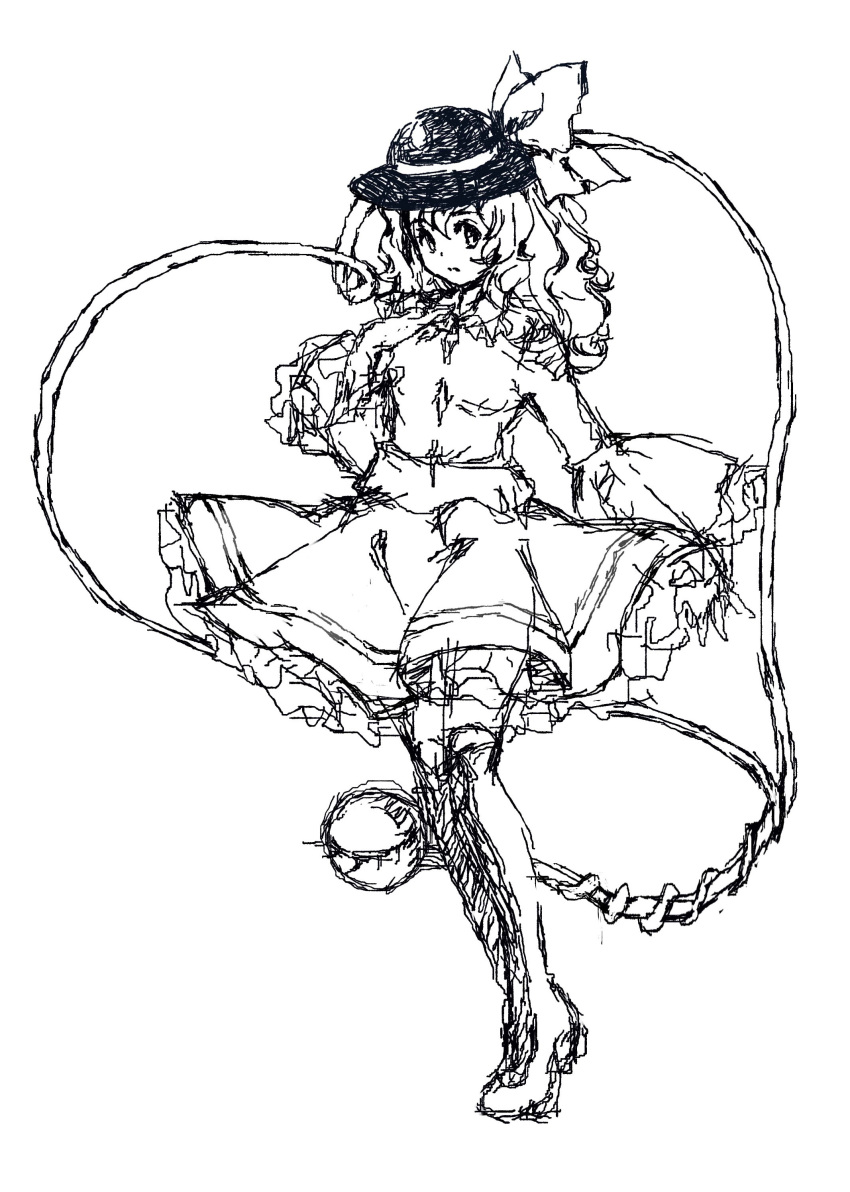 absurdres hat highres komeiji_koishi make2961 mielang monochrome sketch solo touhou