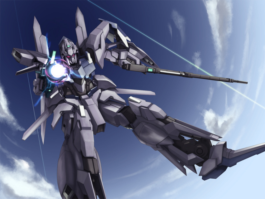 gun gundam gundam_unicorn laser mecha nagi-kaze no_humans sky solo weapon