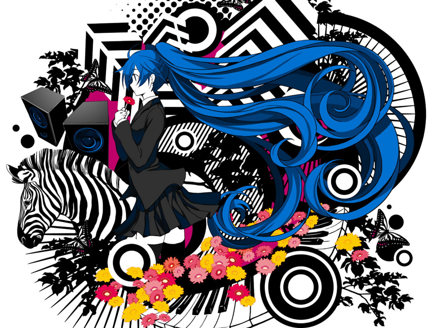 blue_hair flower hatsune_miku osamu_(jagabata) saihate_(vocaloid) speakers vocaloid zebra