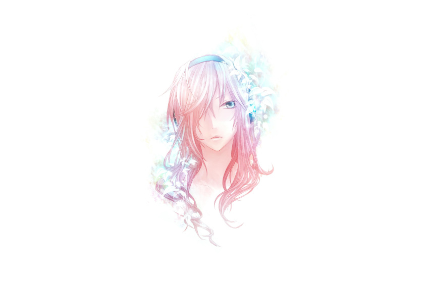 blue_eyes dlei flower flowers headphones long_hair megurine_luka pink_hair vocaloid white