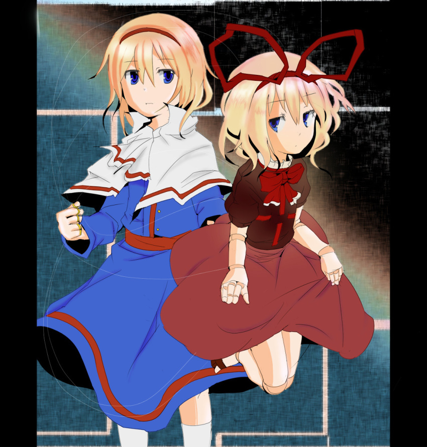 alice_margatroid bizen_kurage blonde_hair blue_eyes colored doll_joints fuukadia_(narcolepsy) govurin highres medicine_melancholy multiple_girls pillarboxed puppet_string puppet_strings touhou