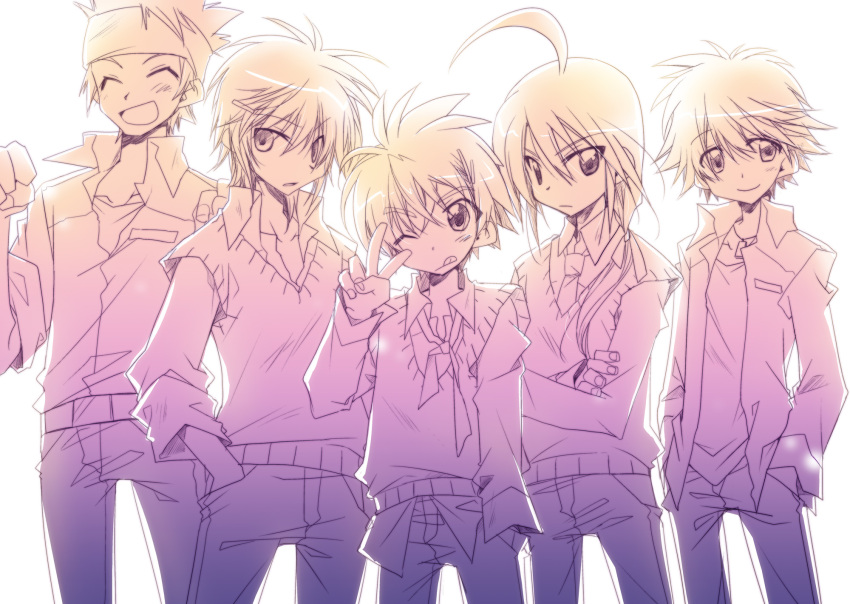 bakugan bakugan_battle_brawlers baron_leltoy headband highres jou_osamu kazami_shun kuso_danma kuusou_danma male multiple_boys necktie shirt shiu_kazuki uniform