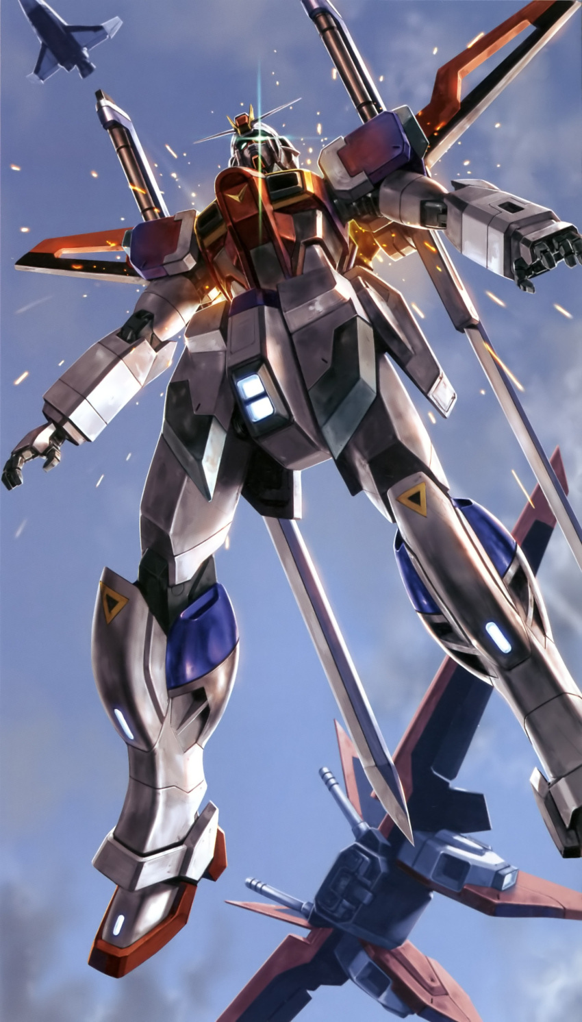 glowing glowing_eye gundam gundam_seed gundam_seed_destiny highres impulse_gundam mecha realistic science_fiction sword weapon