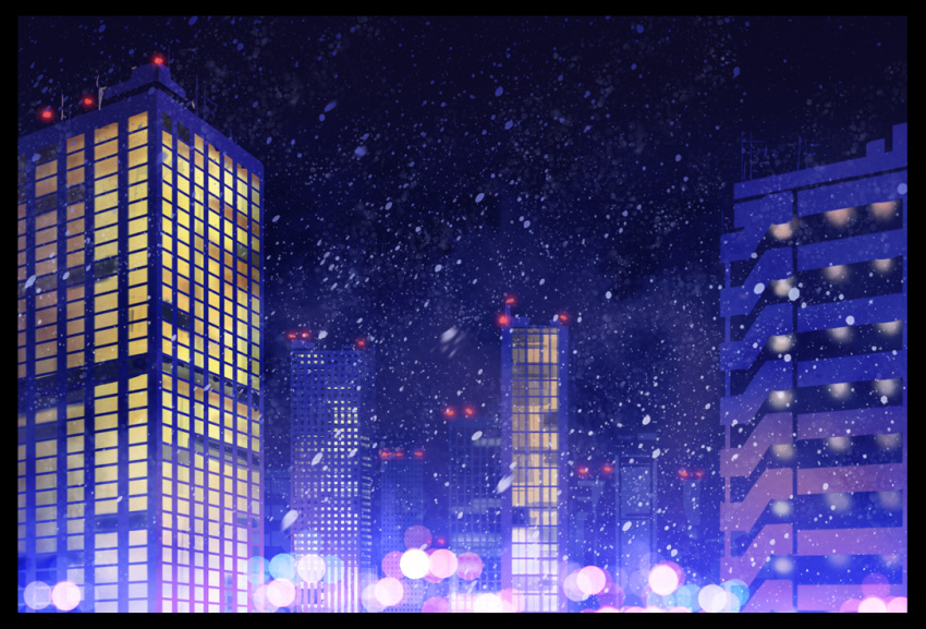 building city night snow technoheart