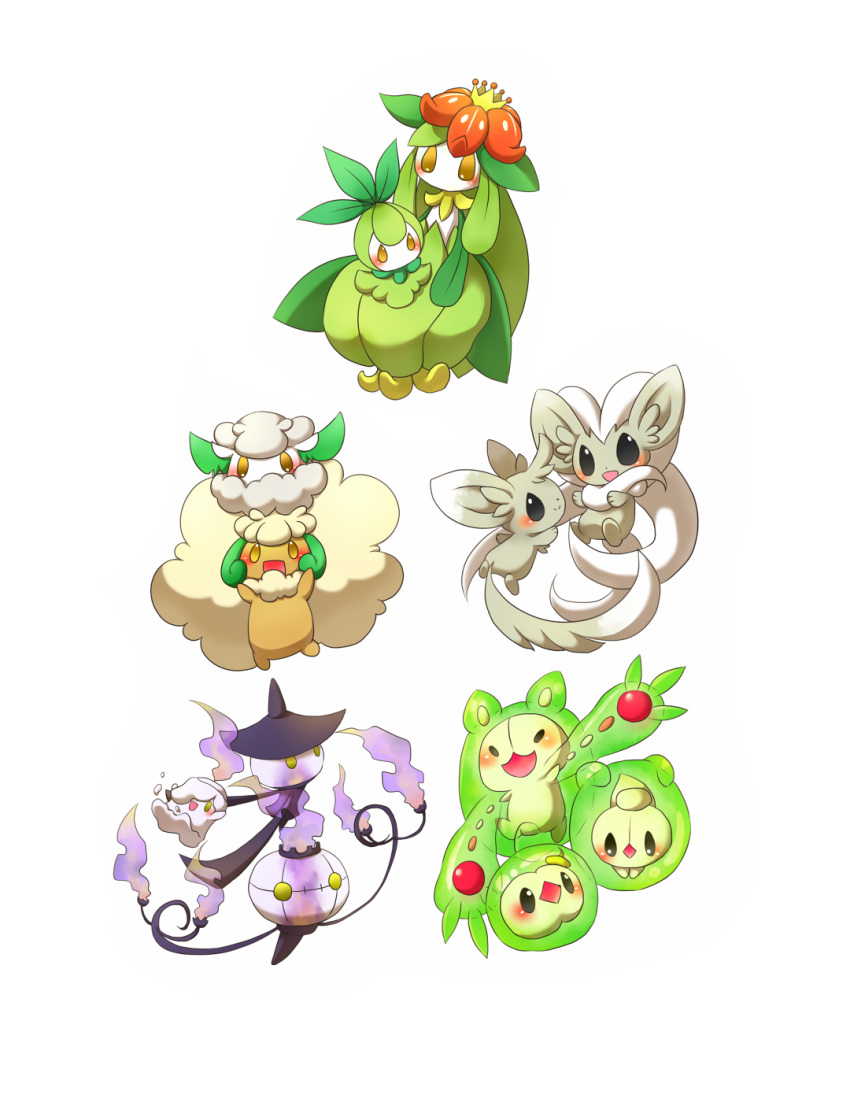 chandelure cinccino cottonee duosion highres hisui_suzuhana lampent lilligant litwick minccino no_humans petilil pokemon pokemon_(creature) pokemon_(game) pokemon_bw reuniclus simple_background solosis whimsicott