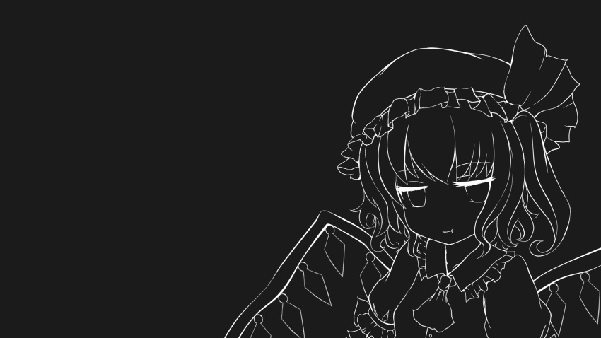 flandre_scarlet hat monochrome no_nose pout simple_background touhou wings