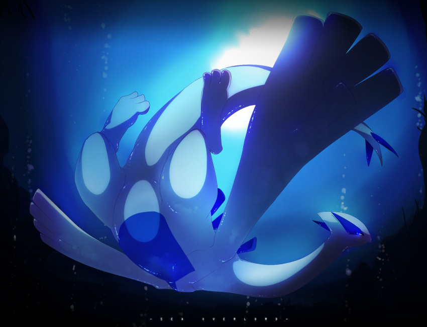 bubble doo909 highres lugia no_humans pokemon pokemon_(creature) pokemon_(game) pokemon_gsc sunlight underwater wings