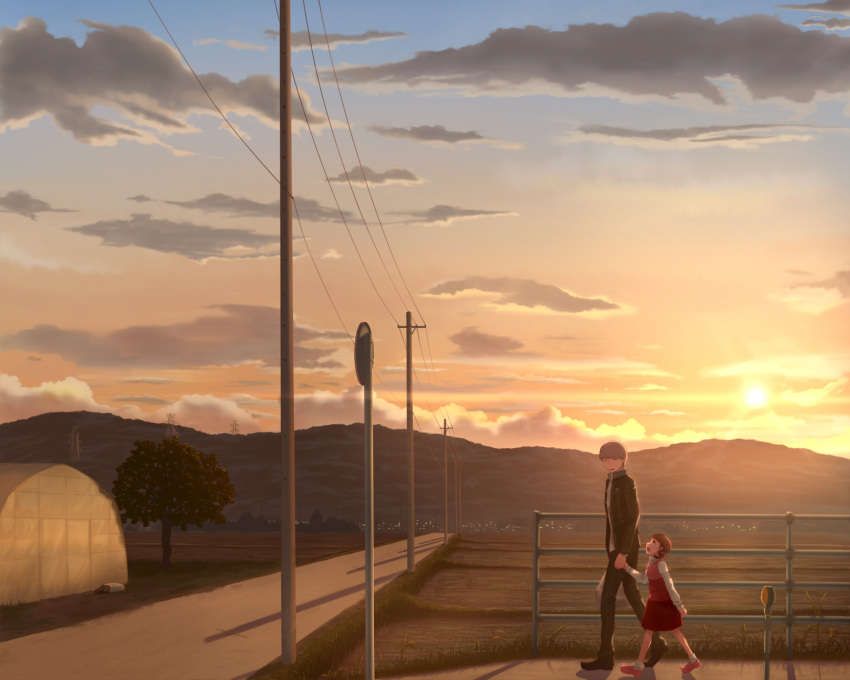 artist_request doujima_nanako narukami_yuu persona persona_4 scenic sunset tagme_(artist)