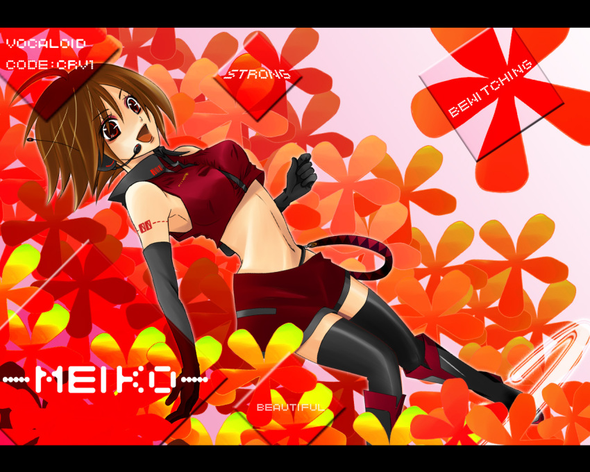 agi_(holic2007) boots brown_hair elbow_gloves flower flowers meiko red red_eyes thigh-highs thighhighs vocaloid