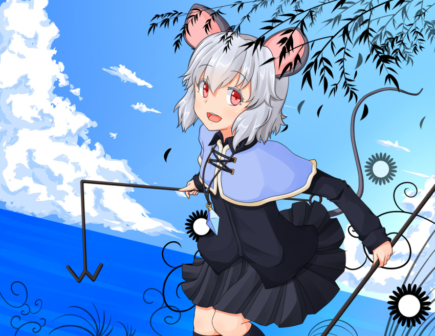 alternate_costume animal_ears crystal dowsing_rods mouse nazrin red_eyes sea silver_hair smile tagme_(artist) tail touhou water