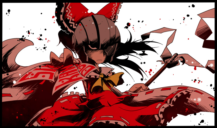 angry black_eyes bow claus crossover ganguri hair_bow hakurei_reimu helmet looking_at_viewer mother_(game) mother_3 ofuda one-eyed solo touhou touhou_mother