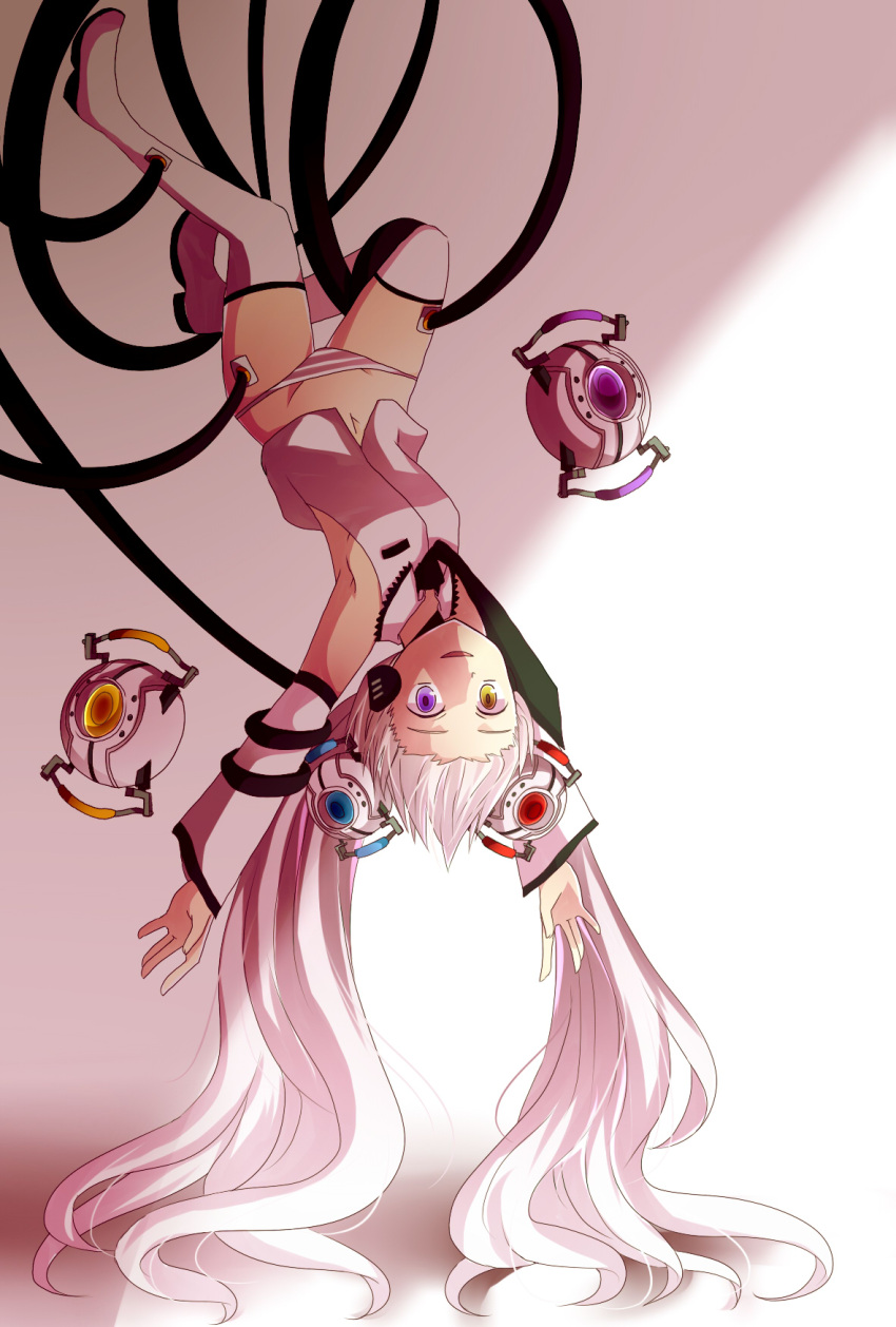 glados hatsune_miku highres kuroi_paseri panties personality_core personification portal solo thigh-highs thighhighs twintails underwear upside-down vocaloid