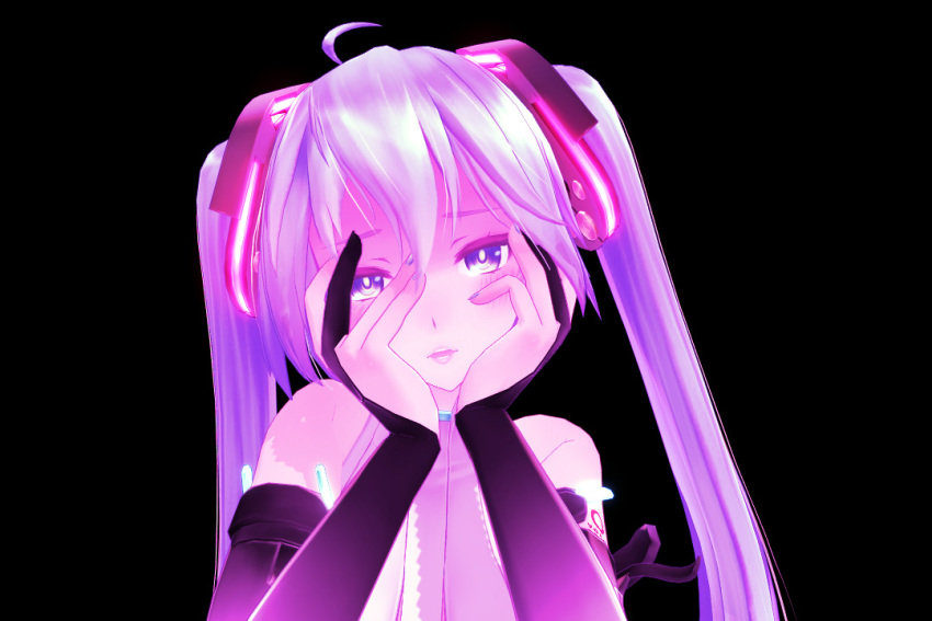 3d ahoge black_background blush hands_on_own_cheeks hands_on_own_face hatsune_miku hatsune_miku_(append) miku_append mikumikudance mirai_nikki naughty_face open_mouth parody pink simple_background solo twintails vocaloid vocaloid_(tda-type_ver) vocaloid_append yandere_trance