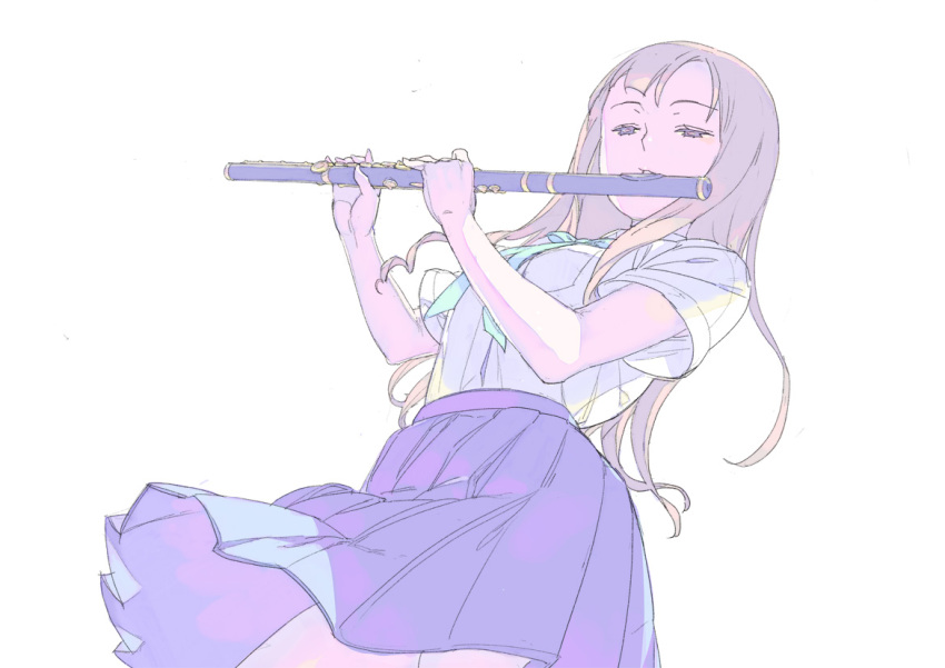 closed_eyes eyes_closed flute idolmaster idolmaster_cinderella_girls instrument mizumoto_yukari nagisa_kurousagi skirt solo