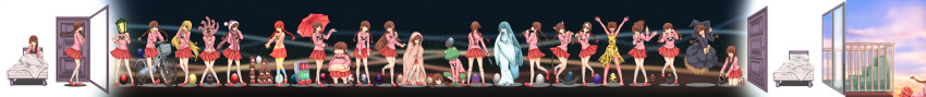 animal_ears balcony bed bicycle blanket blonde_hair braid broom cat_ears closed_eyes door egg eyes_closed flute highres instrument japanese_clothes kimono knife long_hair madotsuki olmatown open_mouth red_skin scarf shoes skirt spoilers stairs stoplight traffic_light transformation twin_braids umbrella witch yuki_onna yume_nikki