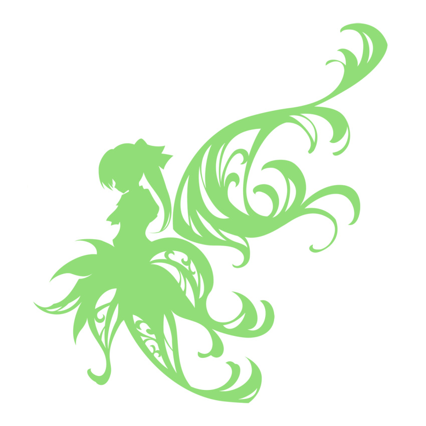 dress green hair_ribbon long_hair monochrome mumulatte profile ribbon silhouette simple_background touhou wings