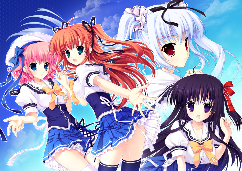 himezono_risa kusunoki_kukune mitha seifuku takasaki_honoka thigh-highs thighhighs yuyukana yuyuzuki_ako