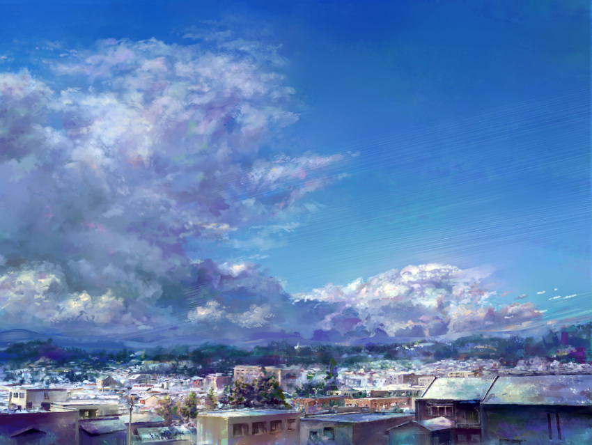building cityscape cloud clouds faux_traditional_media heriki_(trkj) no_humans original scenery scenic sky town