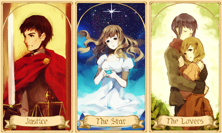 copyright_request couple justice_(tarot_card) star sword tarot the_lovers the_star weapon weee_(raemz)