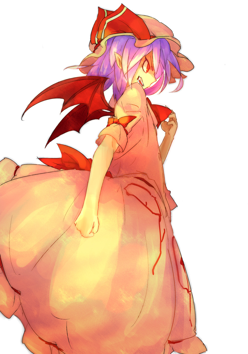 absurdres bat_wings futatsuki_eru hat highres pointy_ears profile purple_hair remilia_scarlet short_hair sideways_mouth sife simple_background solo touhou white_background wings