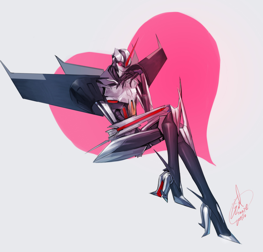 dated decepticon ewinnie glowing glowing_eyes heart highres male mecha no_humans red_eyes robot signature solo starscream transformers transformers_prime