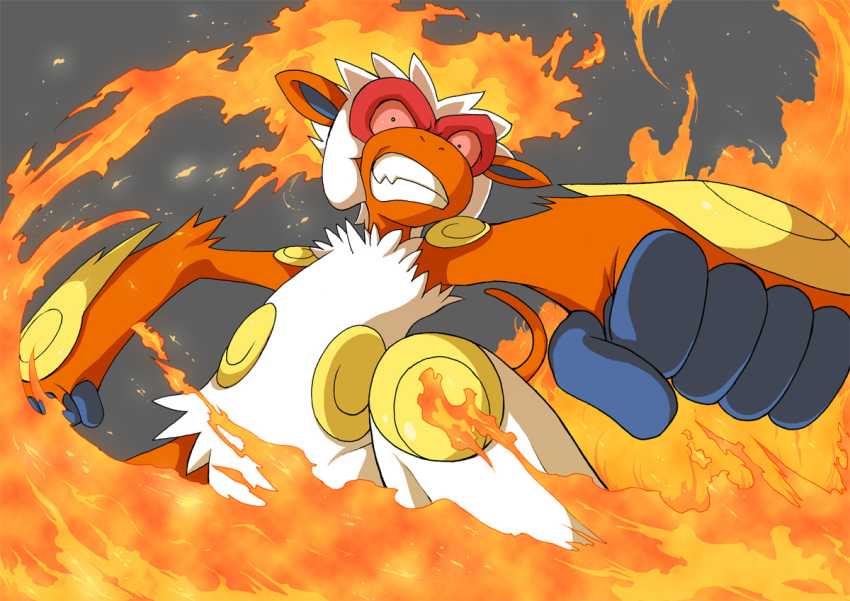 clenched_teeth fire infernape magyo no_humans pokemon pokemon_(anime) pokemon_(creature) pokemon_(game) pokemon_dppt red_eyes solo