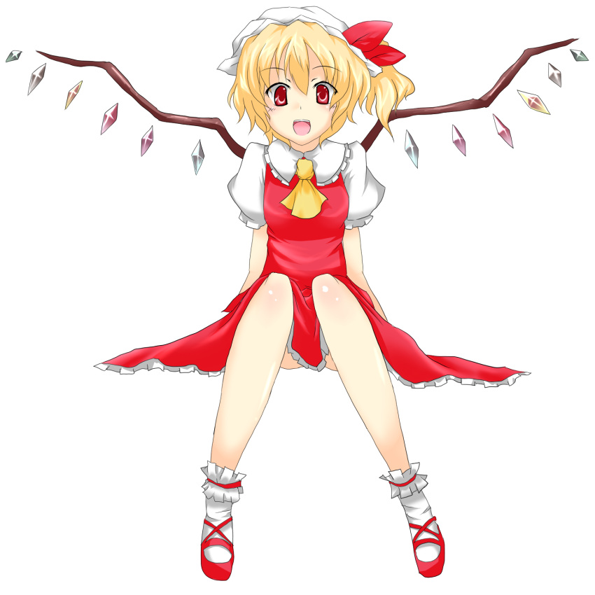 blonde_hair flandre_scarlet highres kotaka looking_at_viewer open_mouth red_eyes solo the_embodiment_of_scarlet_devil touhou transparent_background wings