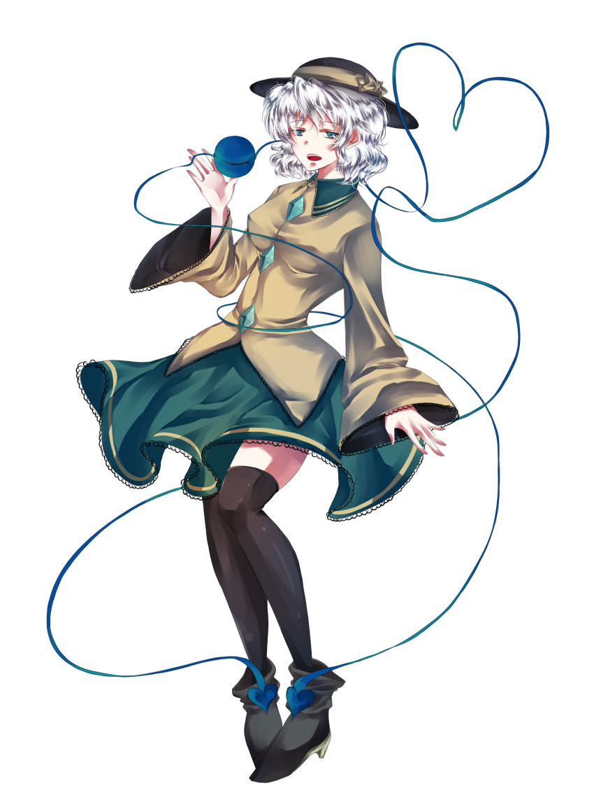 eyes green_eyes hat heart heart_of_string highres komeiji_koishi open_mouth short_hair silver_hair solo thigh-highs thighhighs touhou transparent_background