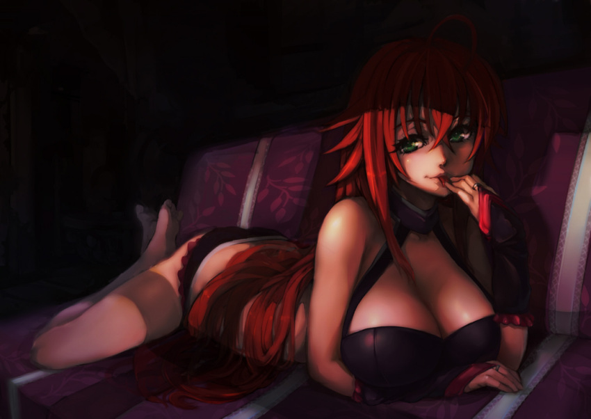 breasts cleavage high_school_dxd huge_breasts kogaman lingerie naughty_face panties red_hair rias_gremory tongue tongue_out