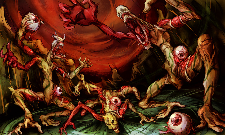 creepy devil_may_cry extra_arms eyeball monster multiple_arms no_humans nobody_(devil_may_cry) open_mouth teeth tongue