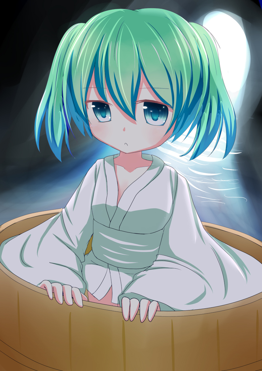 absurdres bucket child choko_(mixberry_parfait) collarbone green_eyes green_hair highres in_bucket in_container kisume short_hair solo touhou twintails water