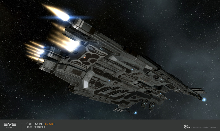 3d absurdres battlecruiser_(eve_online) caldari_state_(eve_online) combat_ship_(eve_online) commentary company_logo company_name copyright_logo copyright_name dark_background dated drake_(eve_online) english_commentary eve_online fire flying glowing grey_background grey_theme highres kaalakiota_corporation_(eve_online) logo maya_(medium) military_vehicle no_humans official_art outdoors radio_antenna realistic science_fiction space spacecraft star_(sky) starry_sky_background support_ship_(eve_online) thrusters vehicle_focus vehicle_name ymir_jonsson