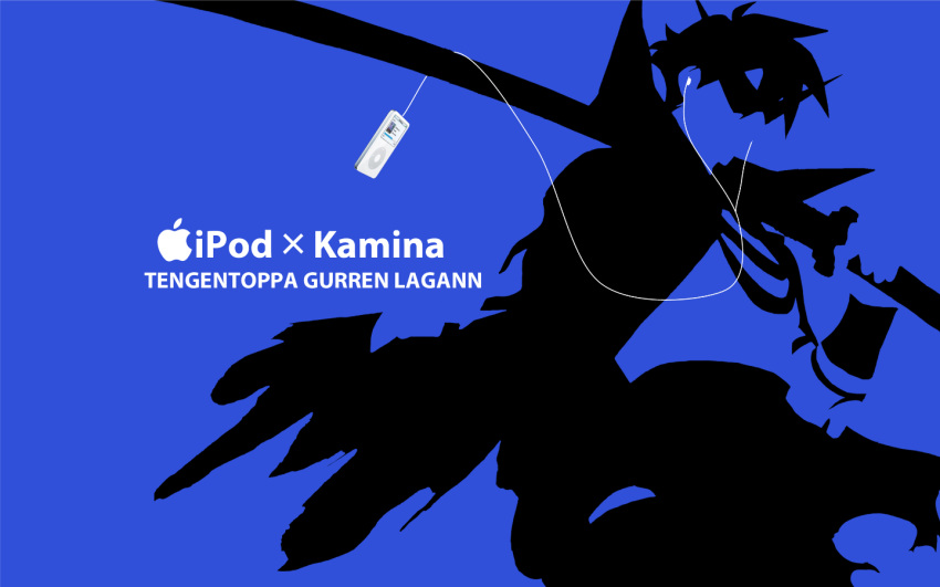 blue ipod kamina kisoba silhouette tengen_toppa_gurren_lagann