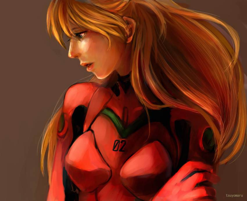 blue_eyes brown holding_arm long_hair neon_genesis_evangelion plugsuit realistic red_hair solo souryuu_asuka_langley tsuyomaru