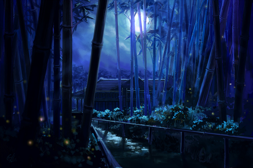 building c.z. eientei forest full_moon imperishable_night inaba_tewi moon nature night night_sky no_humans scenery sky touhou tree when_you_see_it